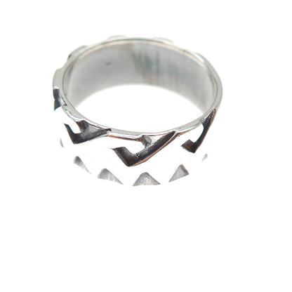 925 Sterling Silver Vintage Modernist Abstract Oxidized Band Ring Size 8