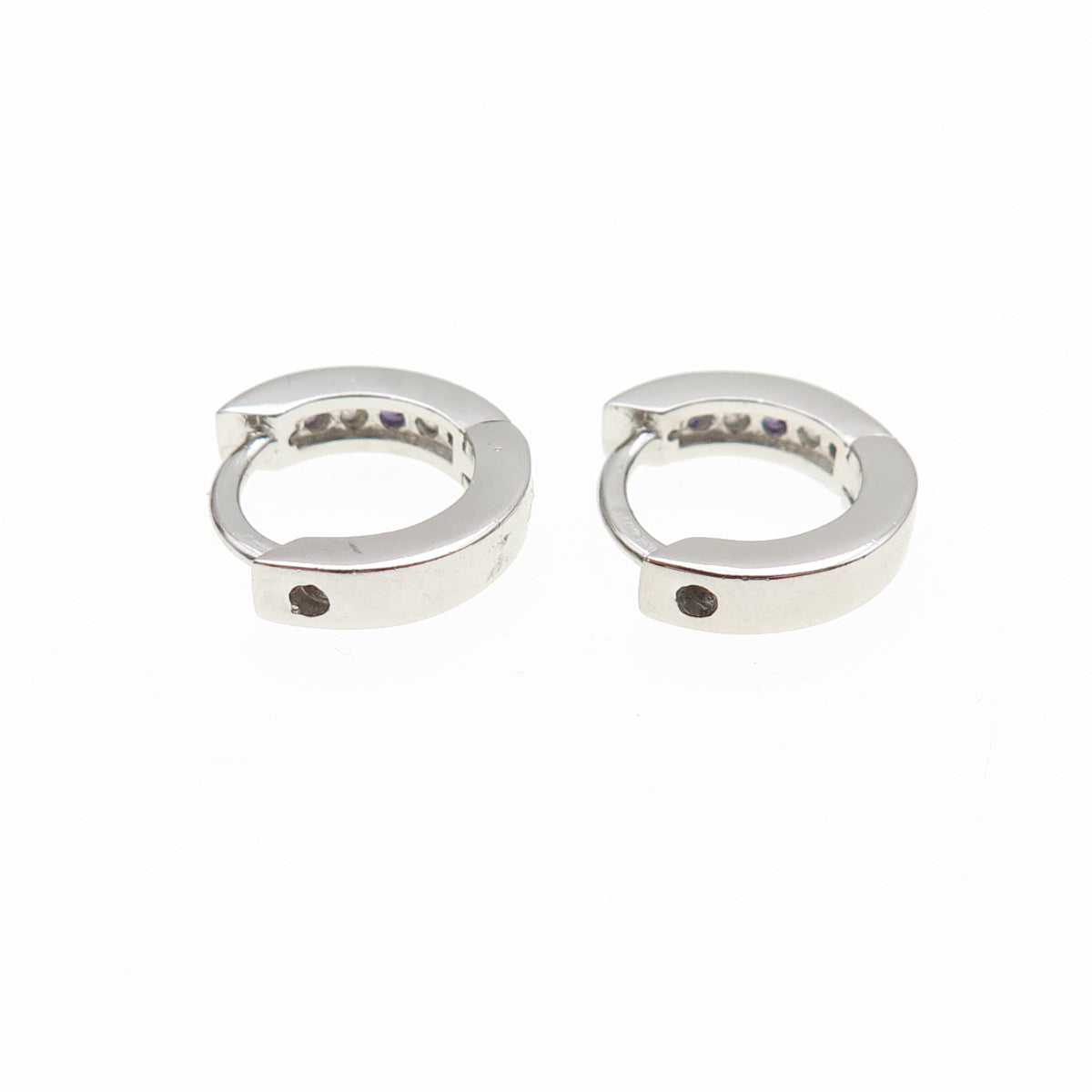 925 Sterling Silver Round-Cut Purple & White C Z Hoop Earrings