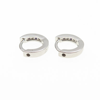 925 Sterling Silver Round-Cut Purple & White C Z Hoop Earrings