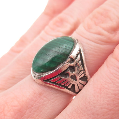Old Pawn 925 Sterling Silver Vintage Malachite Thunderbird Tribal Ring Size 7