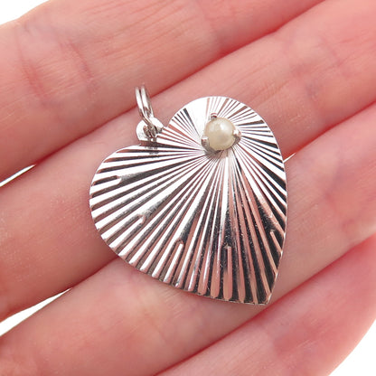 Town & Country 925 Sterling Silver Vintage Real Pearl Heart Charm Pendant