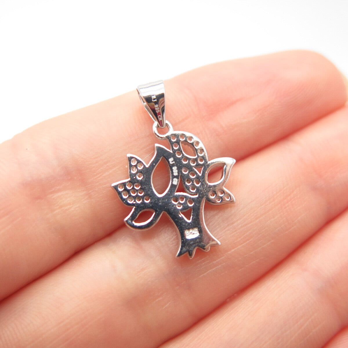 925 Sterling Silver C Z Tree Pendant