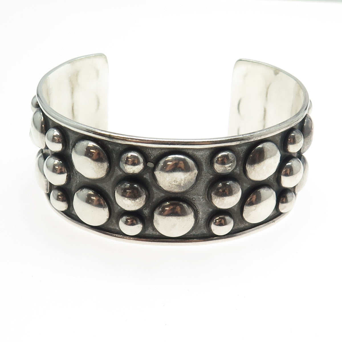 925 Sterling Silver Vintage Mexico Modernist Beaded Adjustable Bracelet 7.75"