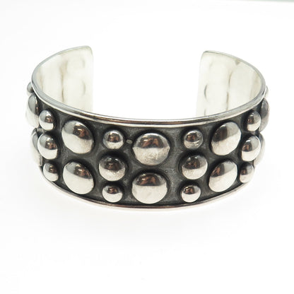 925 Sterling Silver Vintage Mexico Modernist Beaded Adjustable Bracelet 7.75"