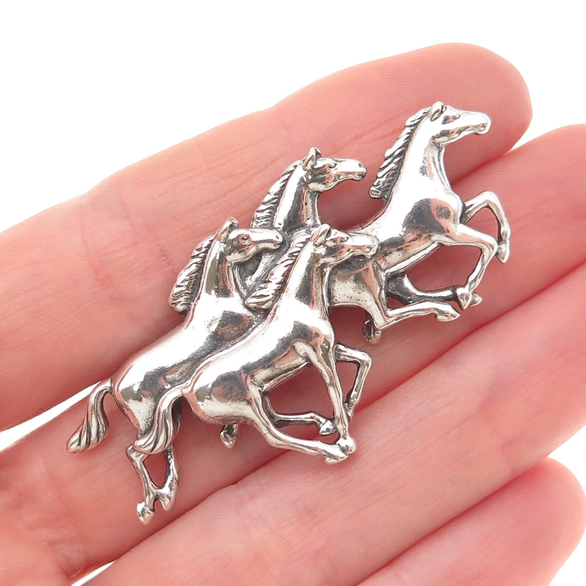 SHUBE 925 Sterling Silver Vintage Wild Horses Oxidized Pin Brooch