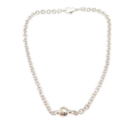 925 Sterling Silver 14K Gold Real Diamond Ball Rolo Chain Necklace 16"