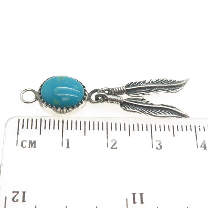 FLORENCE TAHE NAVAJO Old Pawn Sterling Silver Vintage Turquoise Feather Pendant