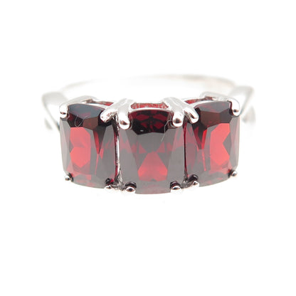 925 Sterling Silver Vintage Real Cushion-Cut Red Garnet Ring Size 6