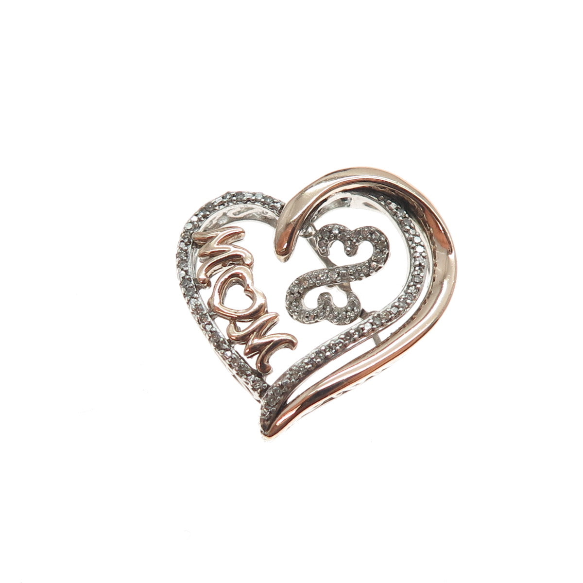JANE SEYMOUR 925 Sterling Silver 10K Gold Real Diamond Mom Heart Slide Pendant