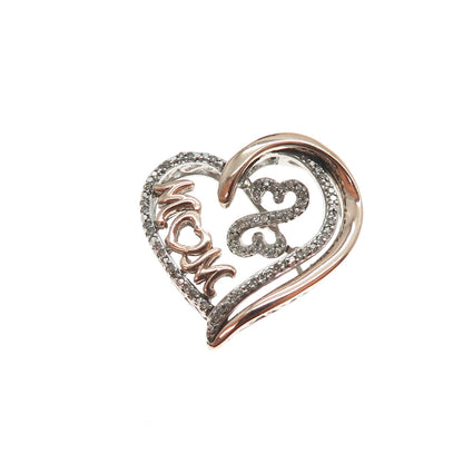 JANE SEYMOUR 925 Sterling Silver 10K Gold Real Diamond Mom Heart Slide Pendant
