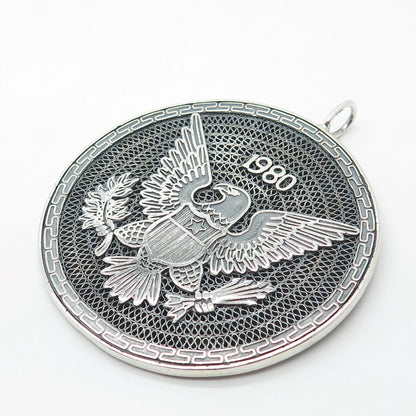 925 Sterling Silver Vintage Chinese Dragon & Eagle Filigree Pendant