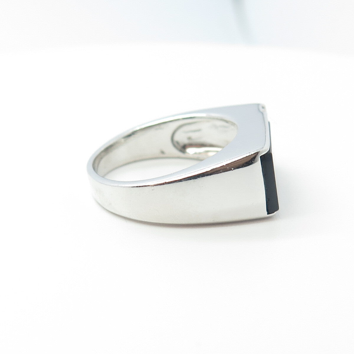 925 Sterling Silver Real Black Onyx & White C Z Ring Size 10.25