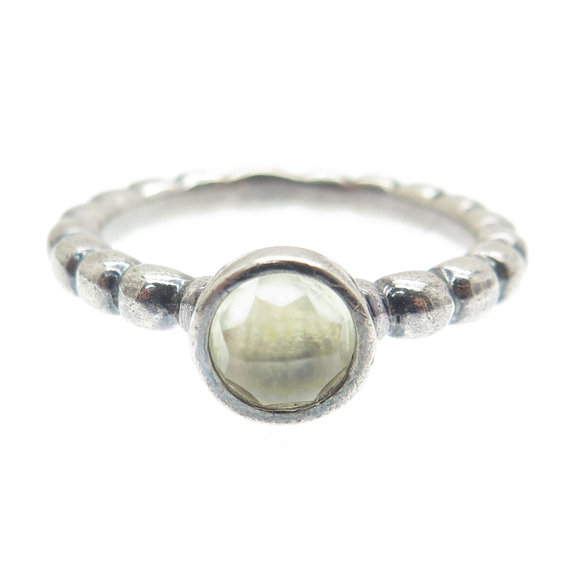 PANDORA 925 Sterling Silver Clear Crystal Beaded Ring Size 8.5