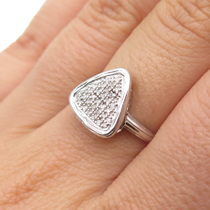 925 Sterling Silver Real Round-Cut Diamond Triangle Ring Size 7