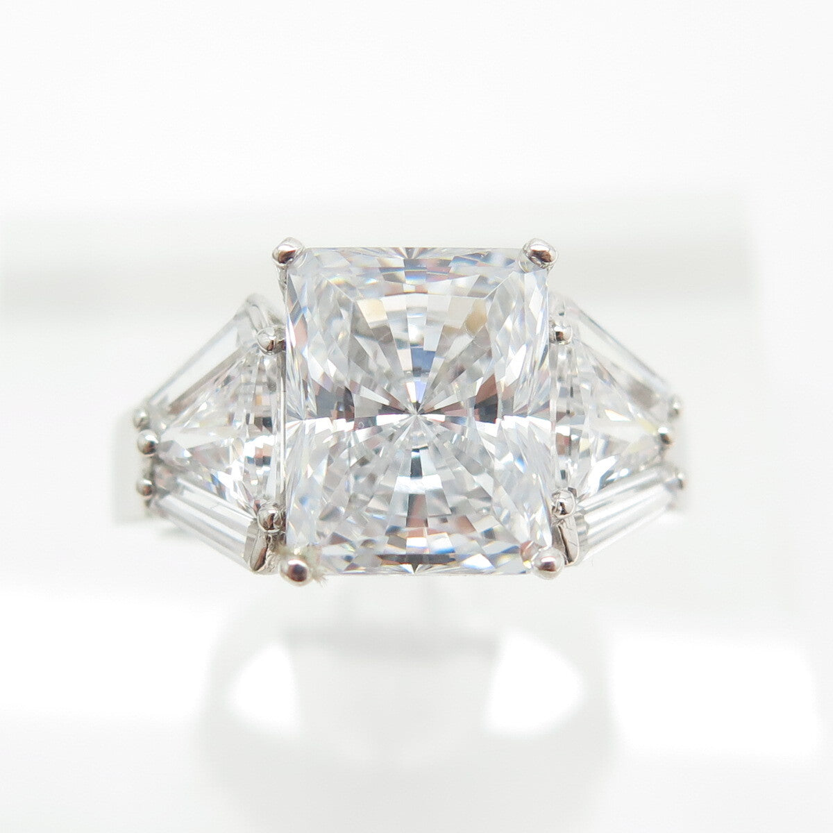 925 Sterling Silver Radiant & Tapered Baguette-Cut Shaped C Z Ring Size 7