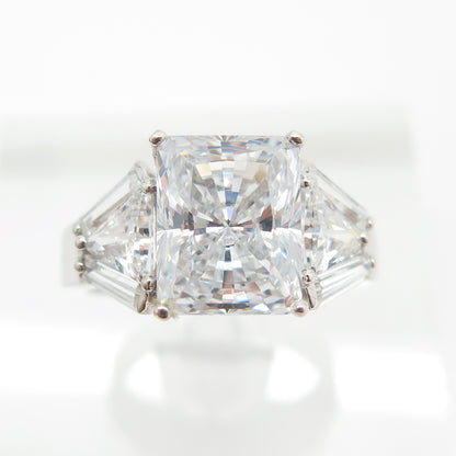 925 Sterling Silver Radiant & Tapered Baguette-Cut Shaped C Z Ring Size 7