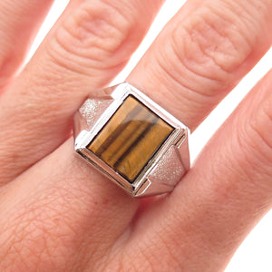 Vargas 925 Sterling Silver Vintage Real Tiger Eye Ring Size 9.5