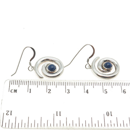 925 Sterling Silver Vintage Real Lapis Lazuli Gemstone Spiral Dangle Earrings