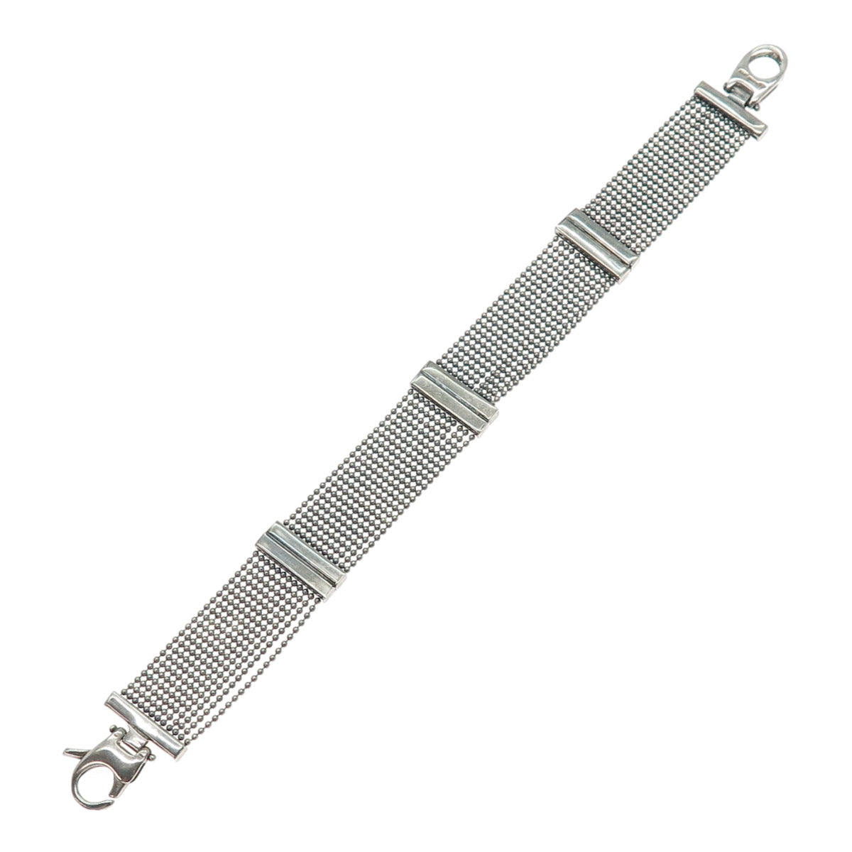 HAN 925 Sterling Silver Vintage Italy Oxidized Beaded Mesh Link Bracelet 7.25"