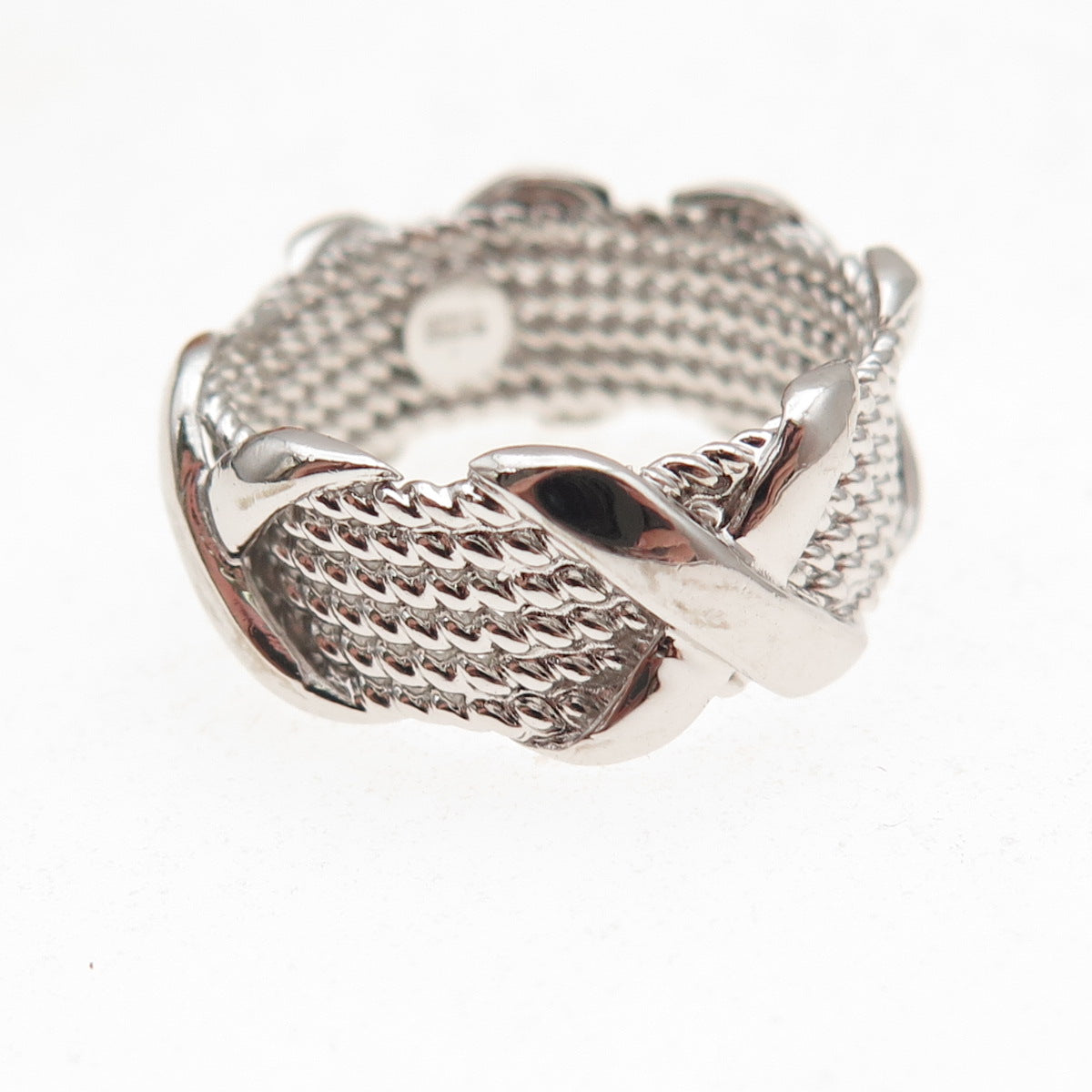 925 Sterling Silver X-Shape Roped Ring Size 8.25