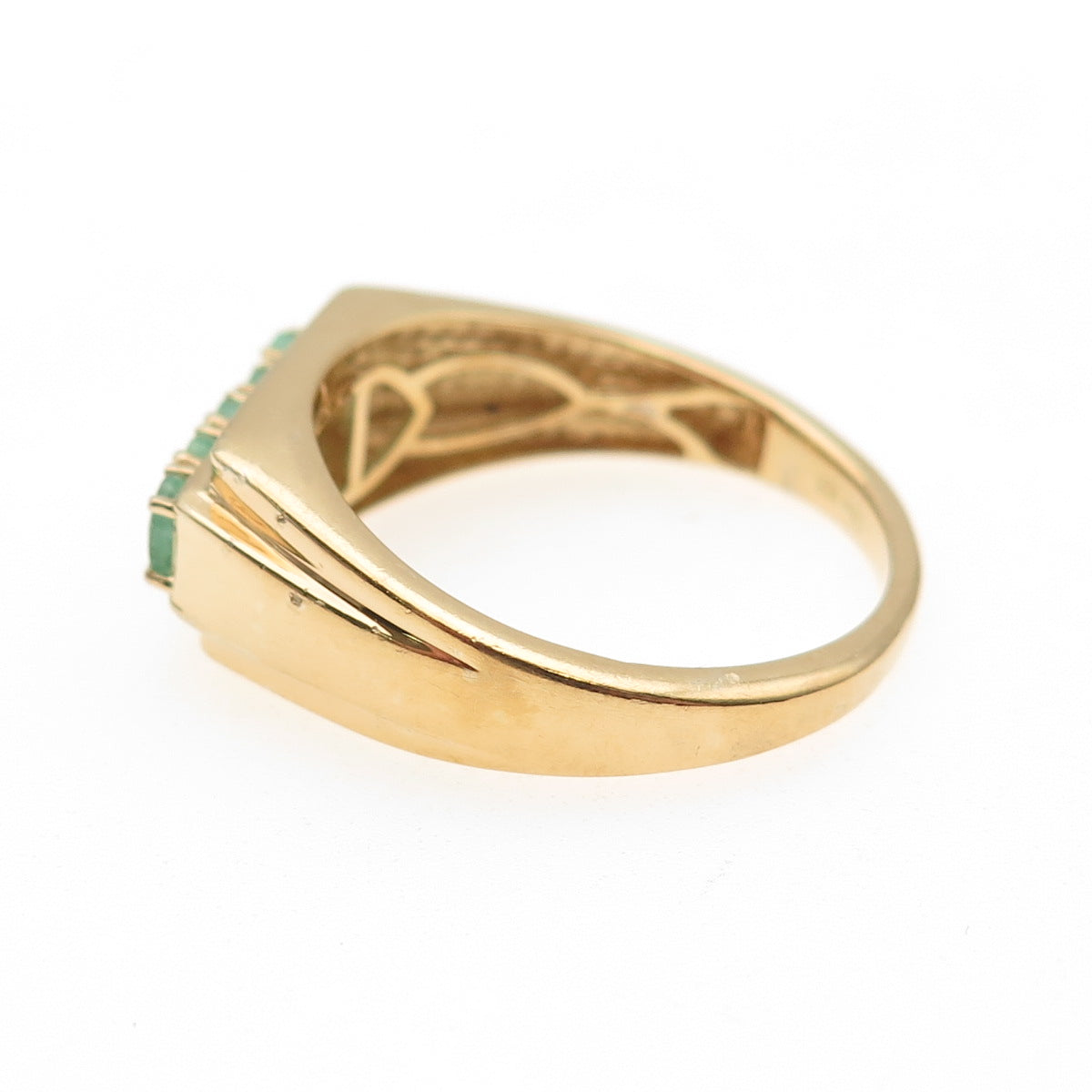 D'JOY 925 Sterling Silver Gold Plated Real Emerald & White Topaz Ring Size 13