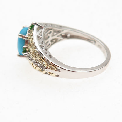 Chuck Clemency 925 Sterling 2-Tone Real Turquoise Peridot Topaz Ring Size 8.25