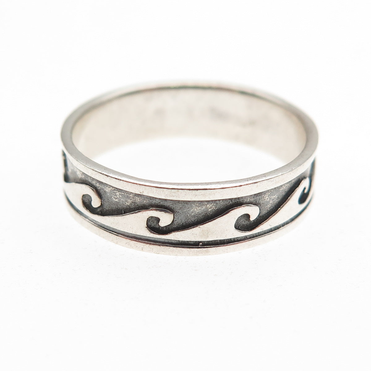925 Sterling Silver Vintage Wave Oxidized Band Ring Size 7.25