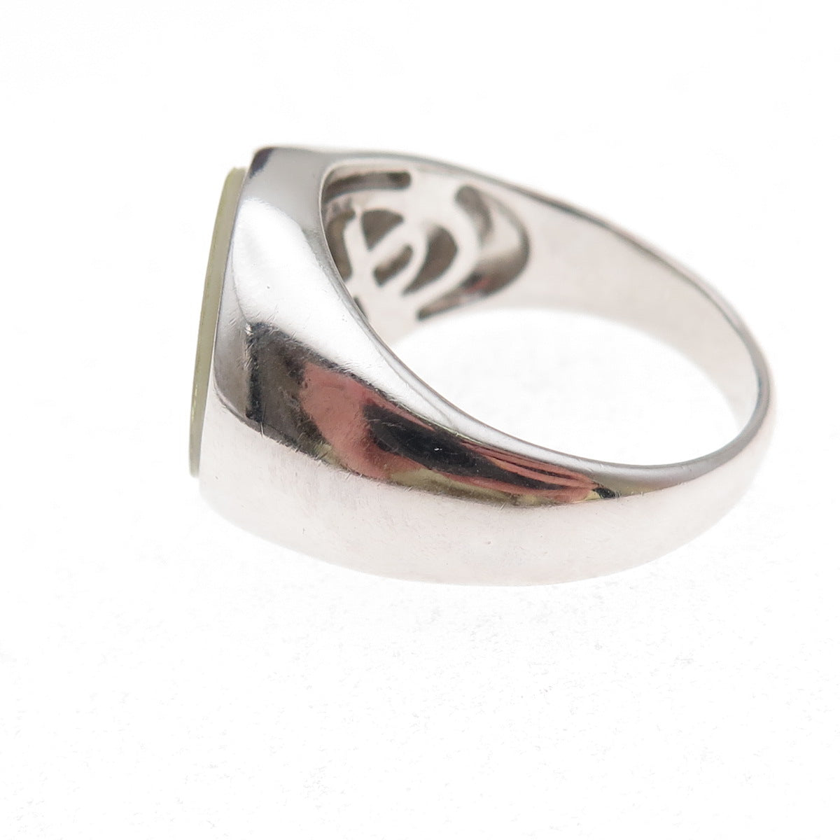 Dasan 925 Sterling Silver Real MOP Skull & Crossbones Signet Ring Size 10.25