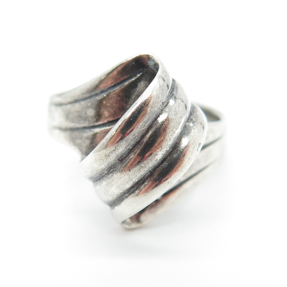 925 Sterling Silver Vintage Ribbed Ring Size 7