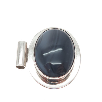 925 Sterling Silver Vintage Mexico Real Botswana Agate Modernist Slide Pendant