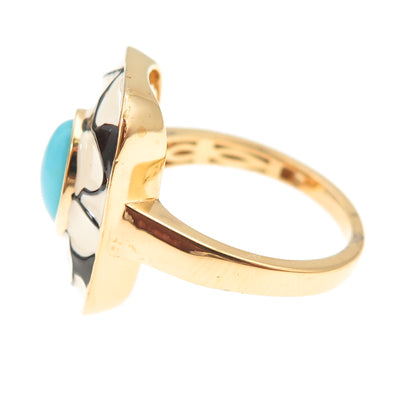 D'Joy 925 Sterling Silver Gold Plated Enamel Real Turquoise Ring Size 8.25