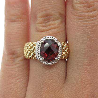 925 Sterling Silver 1/10 14K Gold Filled Italy Red Garnet Popcorn Ring Size 7