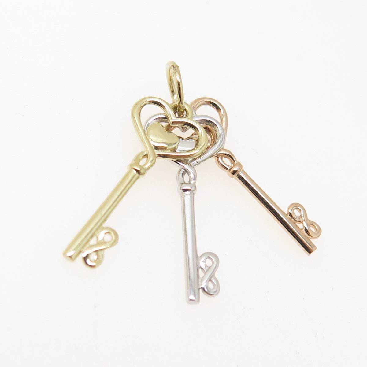 14K Yellow Rose & White Gold Heart Key Minimalist Multi-Charm Pendant