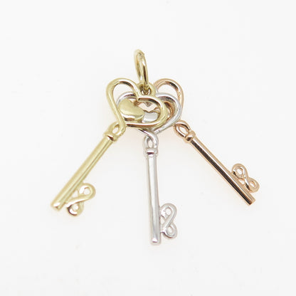 14K Yellow Rose & White Gold Heart Key Minimalist Multi-Charm Pendant