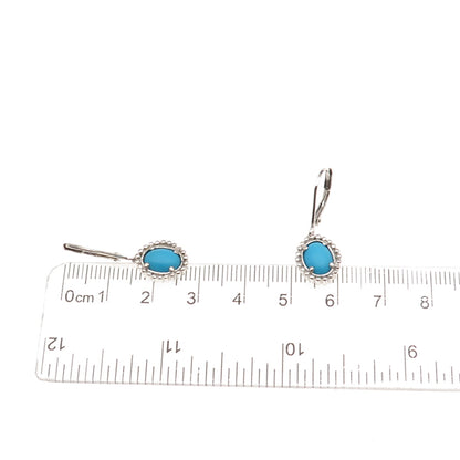 925 Sterling Silver Real Sleeping Beauty Turquoise Floral Dangle Earrings