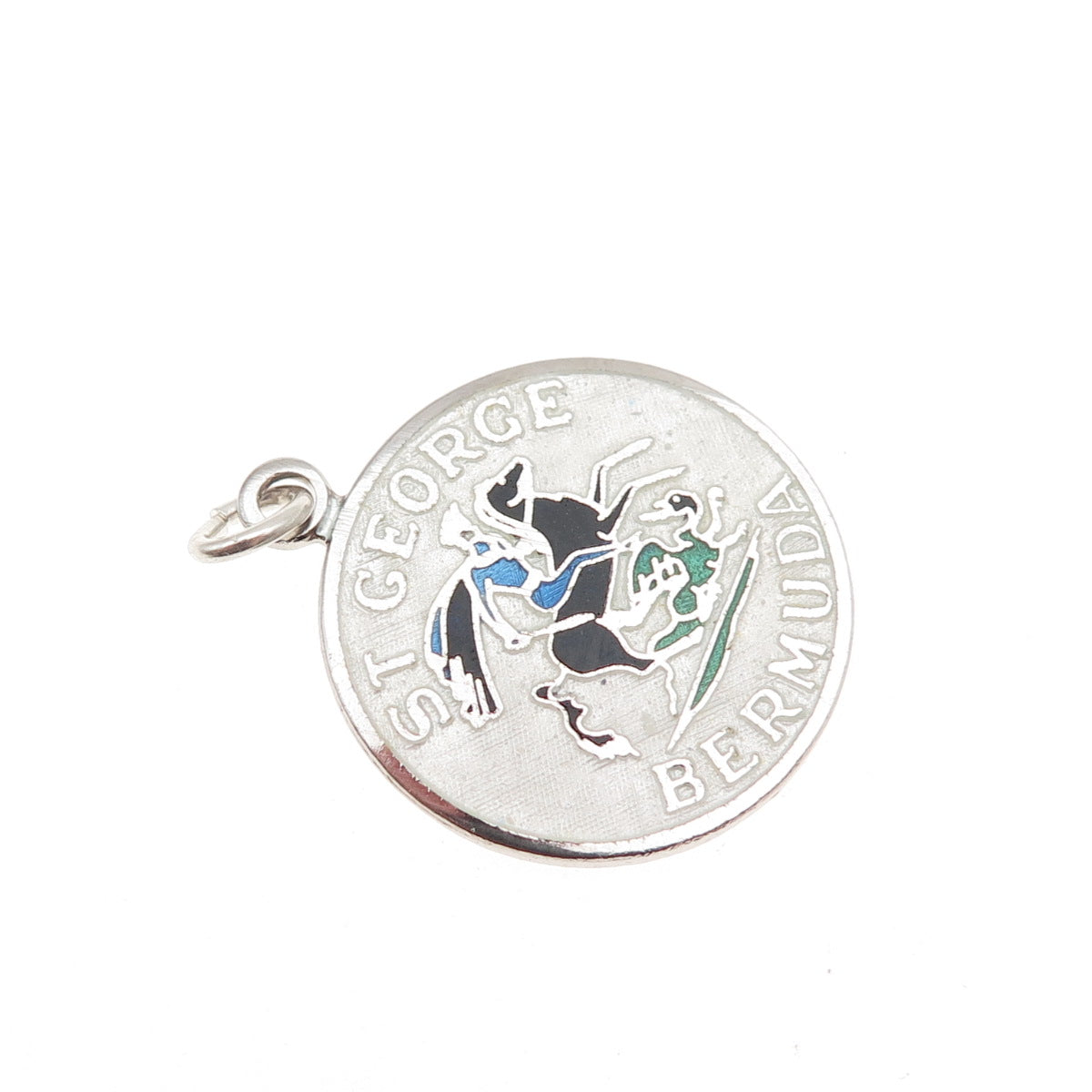 BREADNER CO. 925 Sterling Silver Vintage Enamel St. George Bermuda Charm Pendant