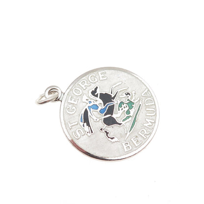 BREADNER CO. 925 Sterling Silver Vintage Enamel St. George Bermuda Charm Pendant