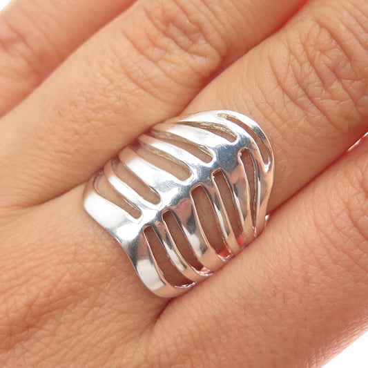 925 Sterling Silver Vintage Modernist Spine Link Ring Size 8