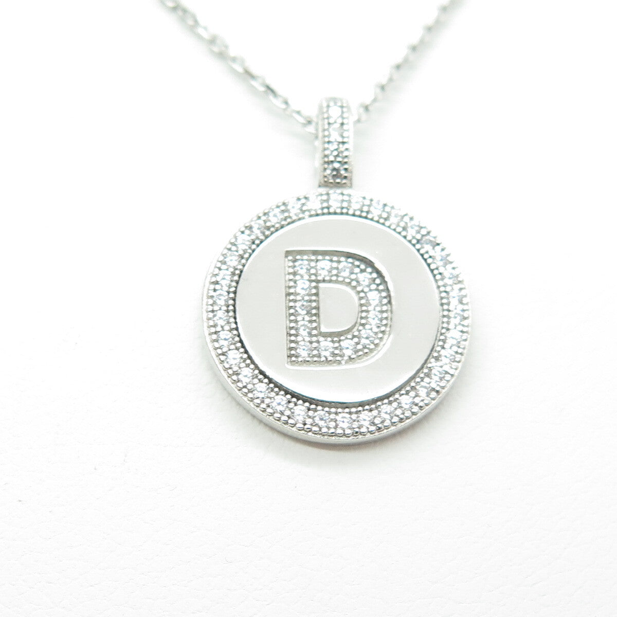 925 Sterling Silver Italy Round-Cut C Z Letter "D" Cable Chain Necklace 16"