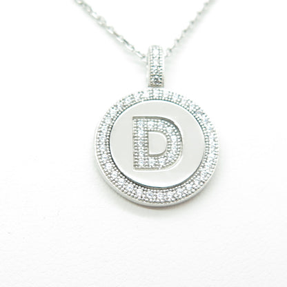 925 Sterling Silver Italy Round-Cut C Z Letter "D" Cable Chain Necklace 16"