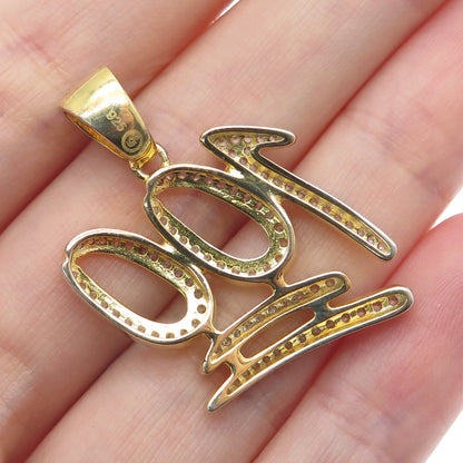925 Sterling Silver Gold Plated Round-Cut C Z Number 100 Charm Pendant