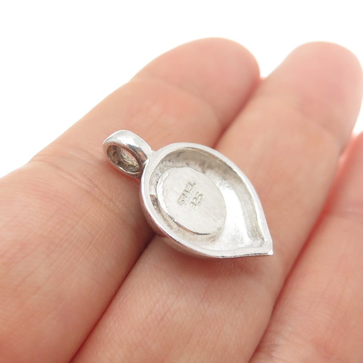 925 Sterling Silver Vintage Israel Real Black Onyx Modernist Petal Mini Pendant