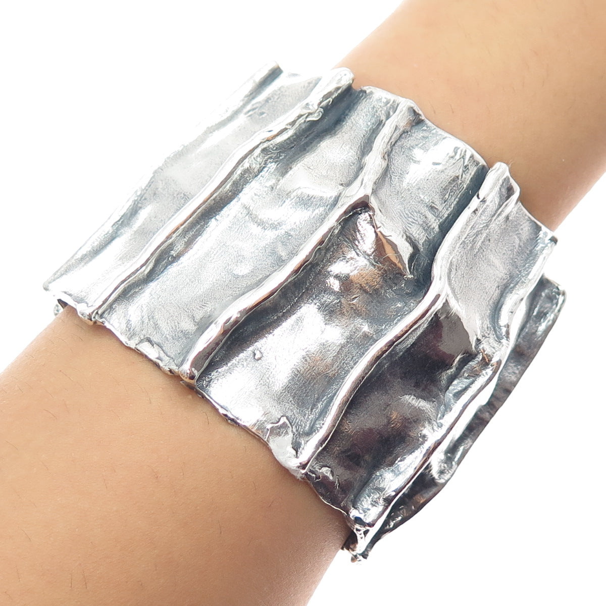 925 Sterling Vintage Modernist Heavy 119.1g Oxidized Adjustable Bracelet 7.25"
