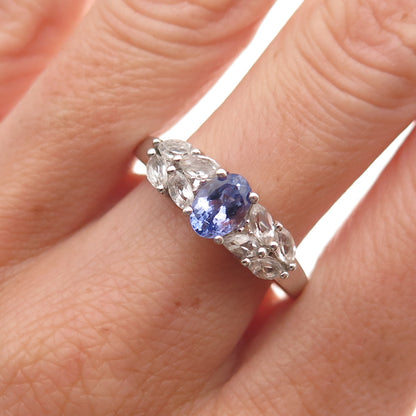 Chuck Clemency 925 Sterling Silver Real Tanzanite & White Topaz Ring Size 9