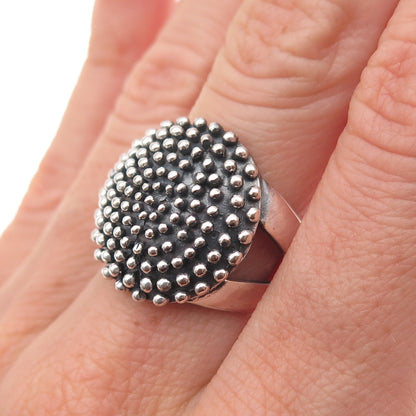 Sidney Evan 925 Sterling Silver Vintage Modernist Dotted Oxidized Ring Size 7.25