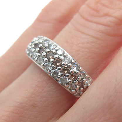925 Sterling Silver Round-Cut Champagne & White C Z Ring Size 6.75