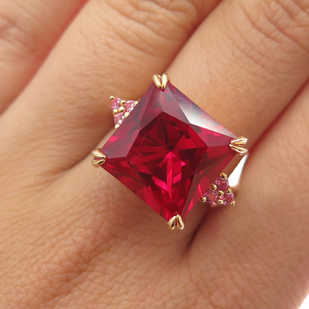 925 Sterling Silver Gold Plated Lab-Created Ruby & Pink Sapphire Ring Size 8
