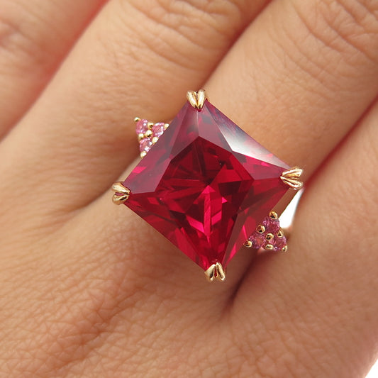 925 Sterling Silver Gold Plated Lab-Created Ruby & Pink Sapphire Ring Size 8