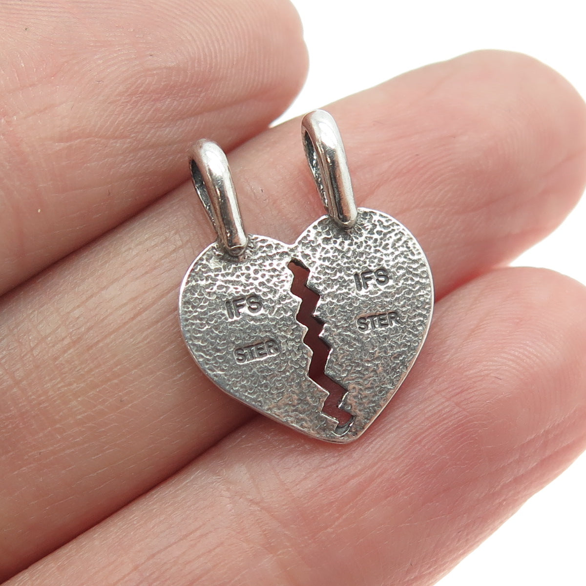 925 Sterling Silver Vintage "Best Friends" Torn Heart Pendant