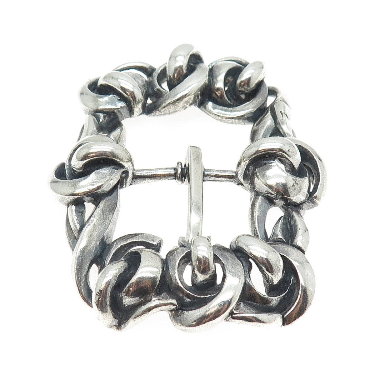 925 Sterling Silver Vintage Spiral Link Solid 140.8g Brutalist Belt Buckle